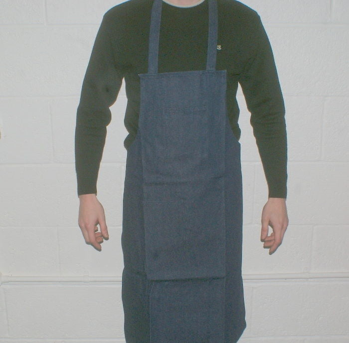 DENIM WORK APRON watchmaker/jeweller 2 tool pockets 25" wide 36" long overalls