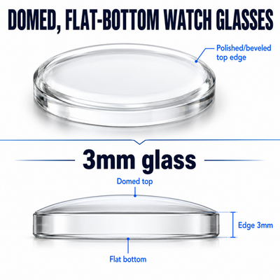 3mm Domed Mineral Flat Bottom Watch Crystal 27-50mm Repair Glass Replacement