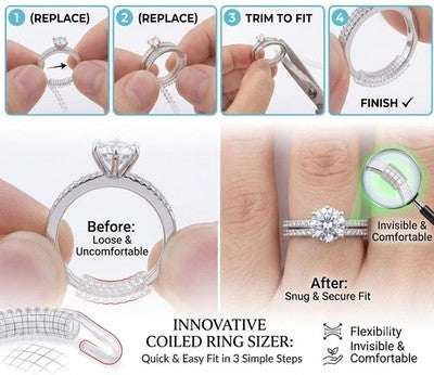 Ring Size Adjuster Reducer Clear Spiral Coil 3mm & 5mm 10cm Invisible UK