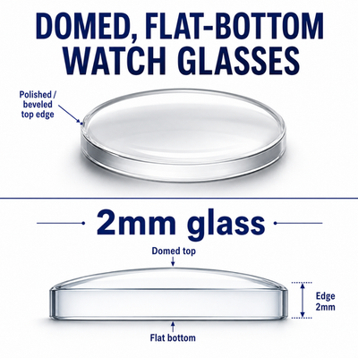 2mm  Flat Bottom Domed Mineral Watch Crystal 20-50mm Repair Glass Replacement