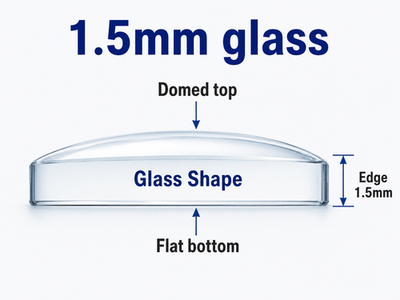 1.5mm Domed Flat Bottom Mineral Watch Crystal 1.5mm Thick 23–50mm Single Dome