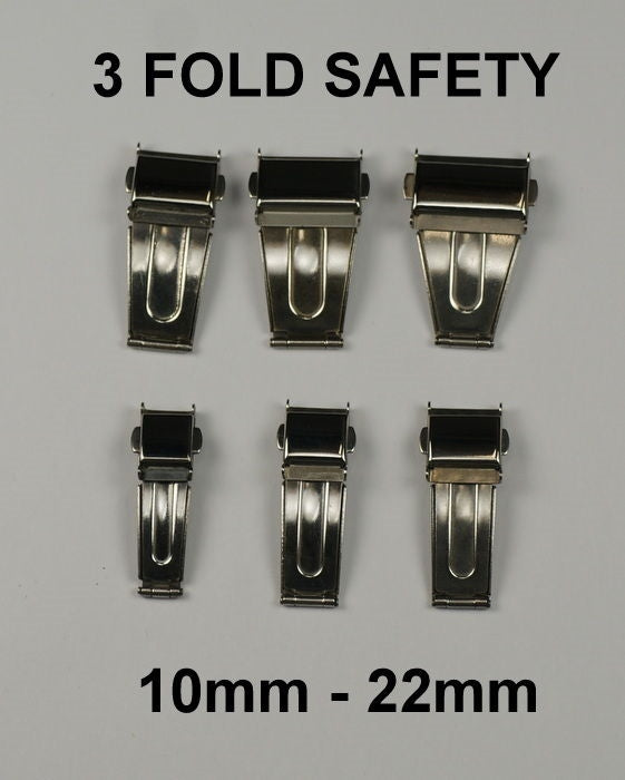 NEW Bracelet Buckle/Clasp 3 fold adjustable push release button 10mm -22mm strap