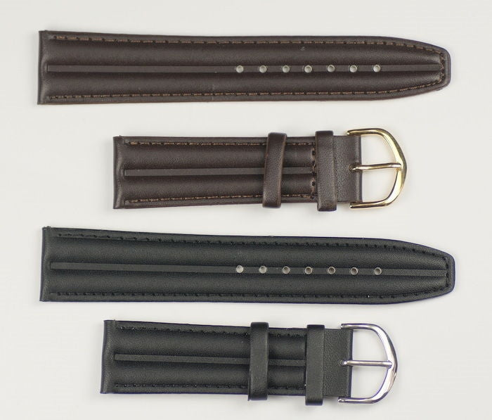Mens watch strap padded striped dark brown black 12mm -22mm water resist band
