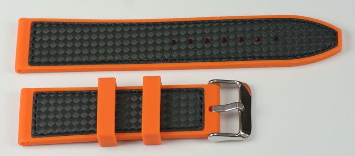 Silicone rubber mens orange watch strap CARBON FIBRE  divers waterproof