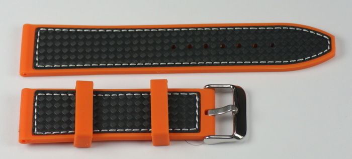 Silicone rubber mens orange watch strap CARBON FIBRE  divers waterproof