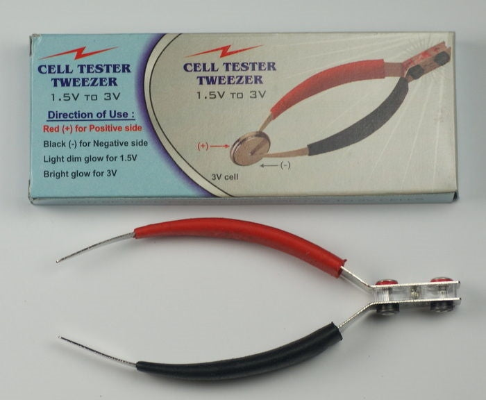 Cell or battery testing tweezers tester checking batteries have charge 1.5v 3v