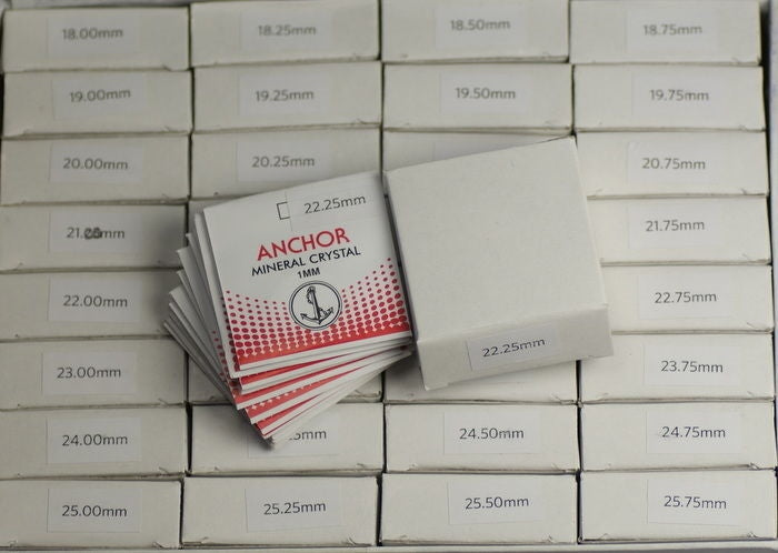 WHOLESALE 384x Mineral glass watch crystal 18mm - 25mm FLAT 1mm crystals small