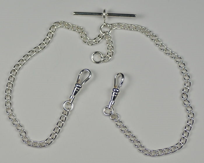 QUALITY silver plated double albert chain pocketwatch chain fob watch T bar NEW