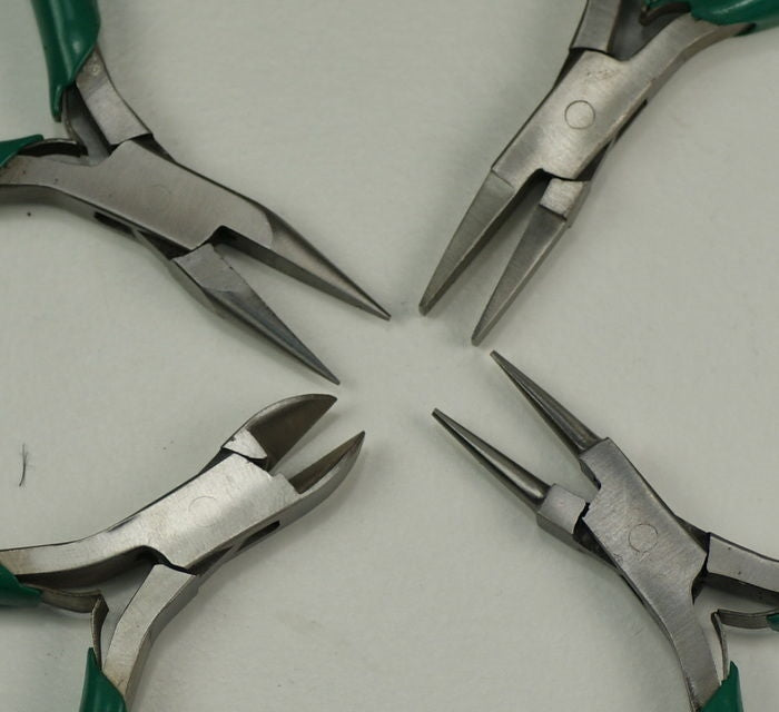 Pliers set x4 flat round sidecutters & half-round watchmakers/jewellers crafts