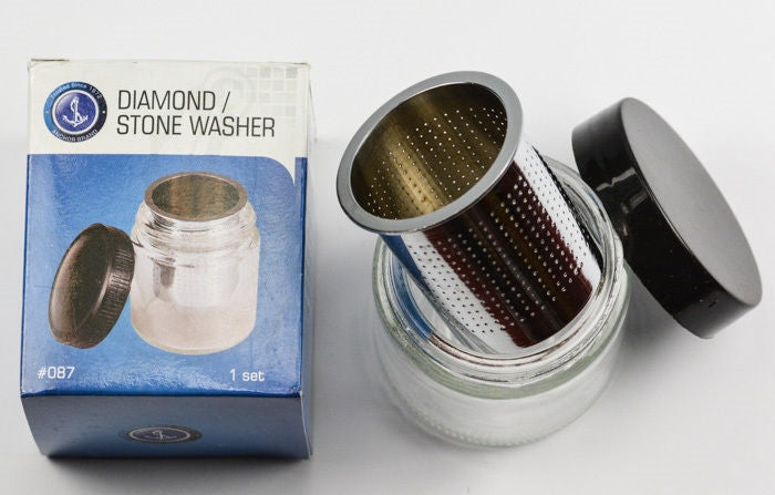 GLASS JAR WITH STEEL SIEVE FOR CLEANING WATCH PARTS OR GEMS WATCHMAKERS REPAIRS