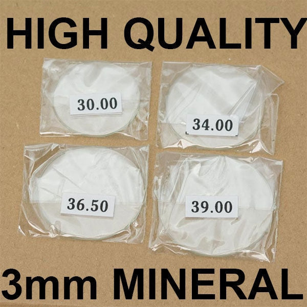 3mm thick MINERAL crystal glass glasses flat 30mm-40mm large new watch crystals