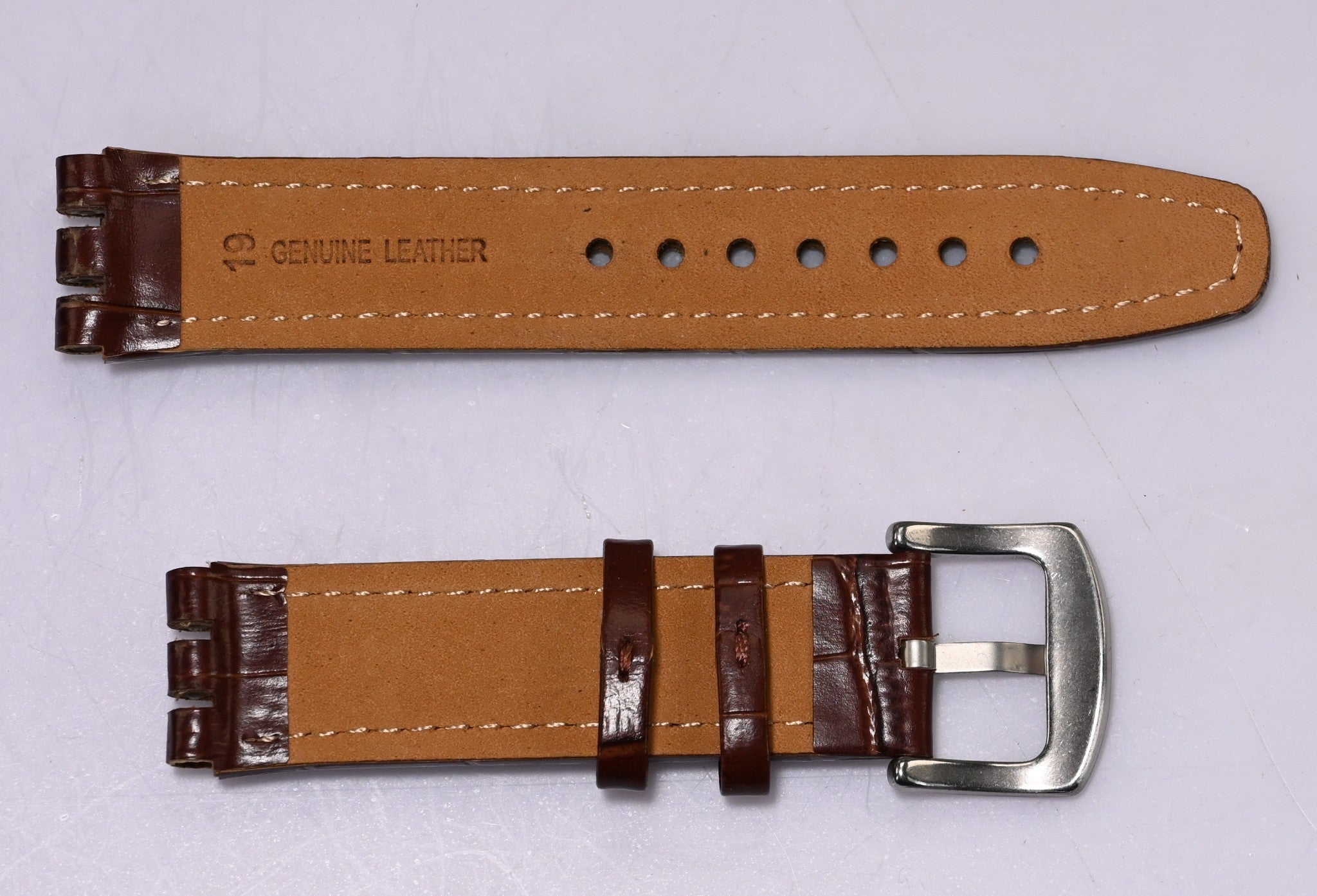 Brown Leather Watch Strap for Swatch 17mm / 19mm – Crocodile Grain Replacement