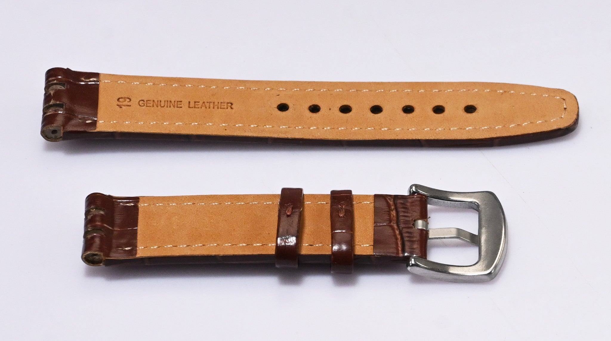 Brown Leather Watch Strap for Swatch 17mm / 19mm – Crocodile Grain Replacement