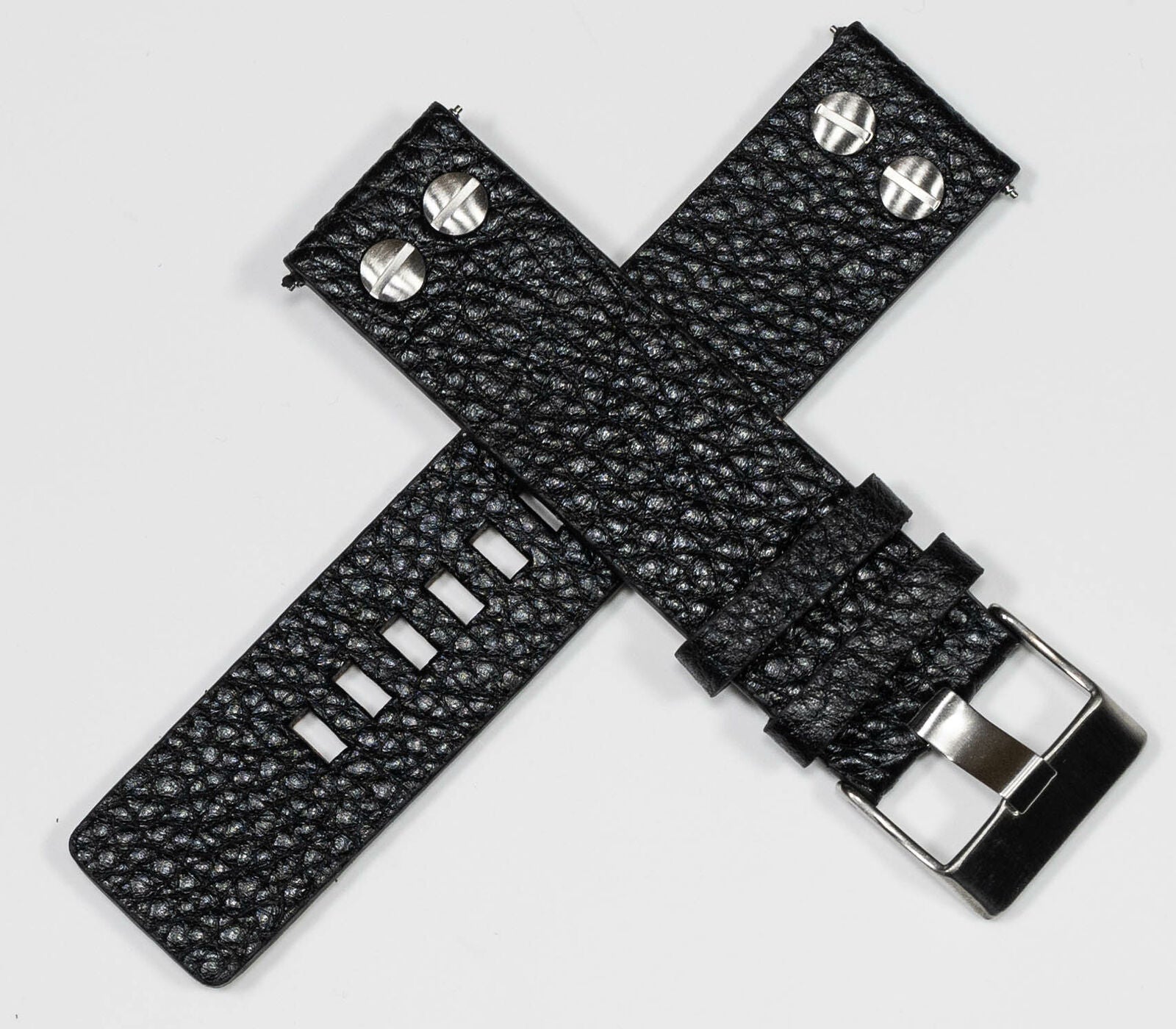 Quality Calf Leather Buffalo Grain Rivit Strap Mens Band Large 22mm 24mm 26mm