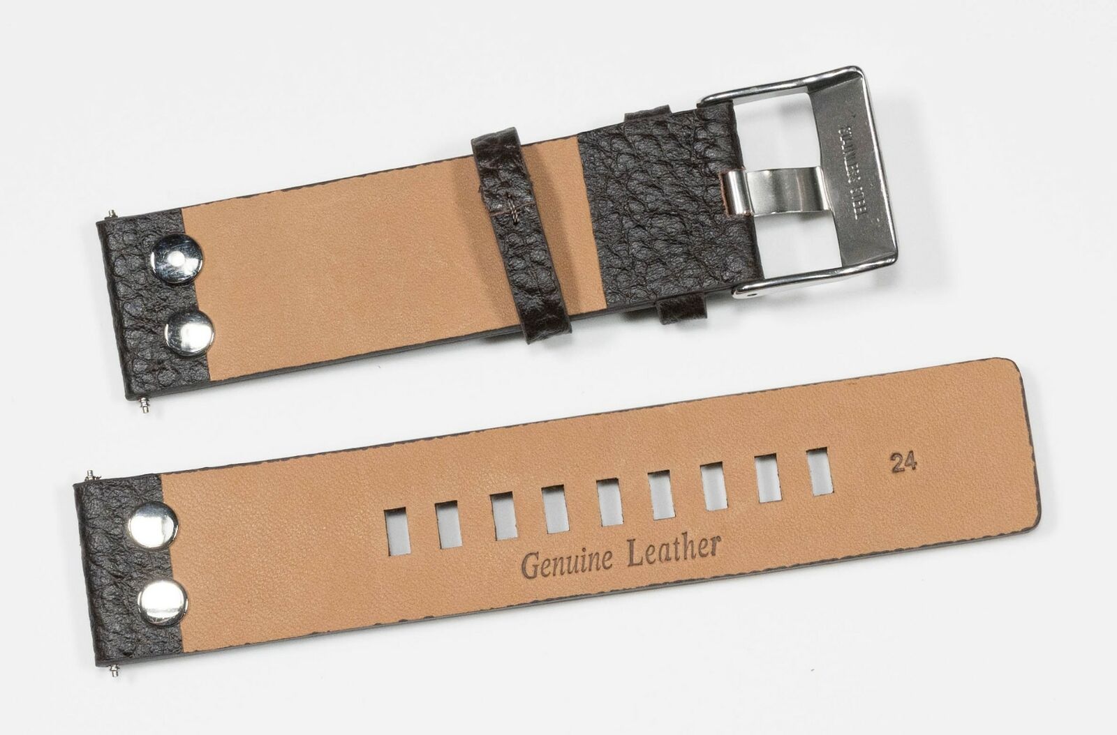 Quality Calf Leather Buffalo Grain Rivit Strap Mens Band Large 22mm 24mm 26mm