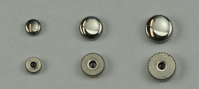 Large silver steel watch crowns replacement Various crown sizes watchmakers