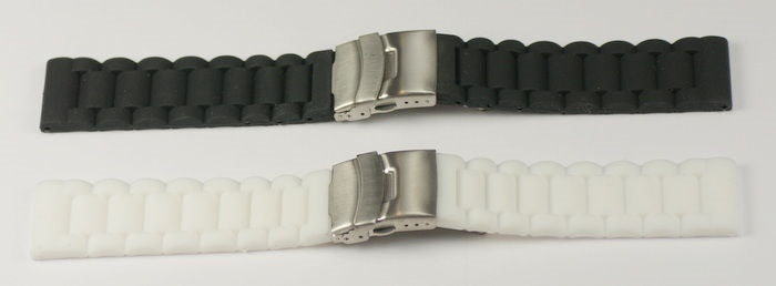 RUBBER SILICON RIBBED MENS watch strap white black deployment clasp waterproof