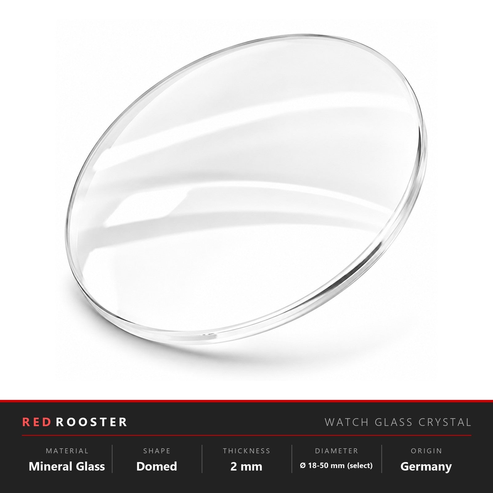 Watch Glass Crystal Domed Mineral 2mm Replacement Round Select Size 18-50mm