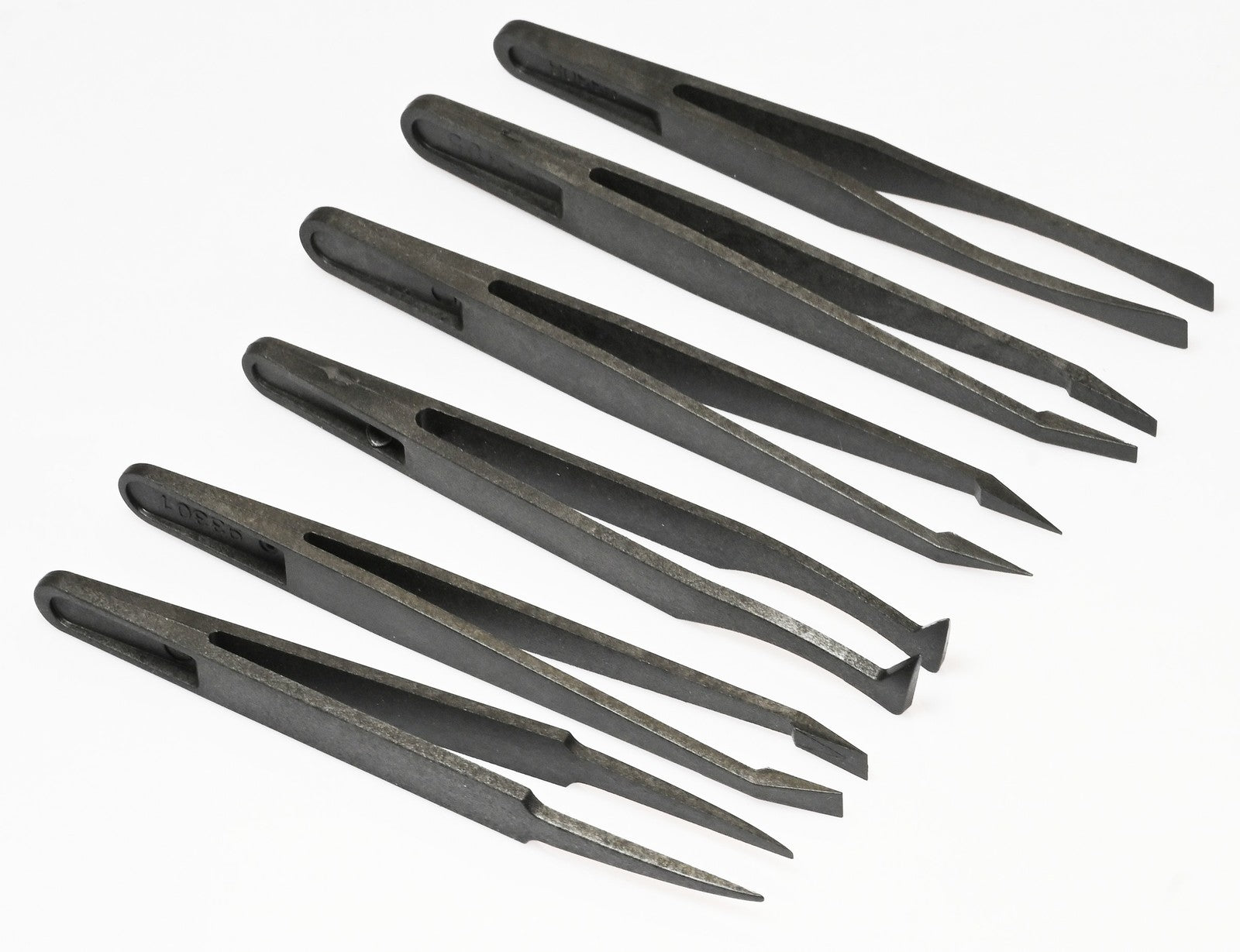 6x Carbon Fibre ESD Anti Static Tweezers Set Mixed Tips Watchmaker Electronics