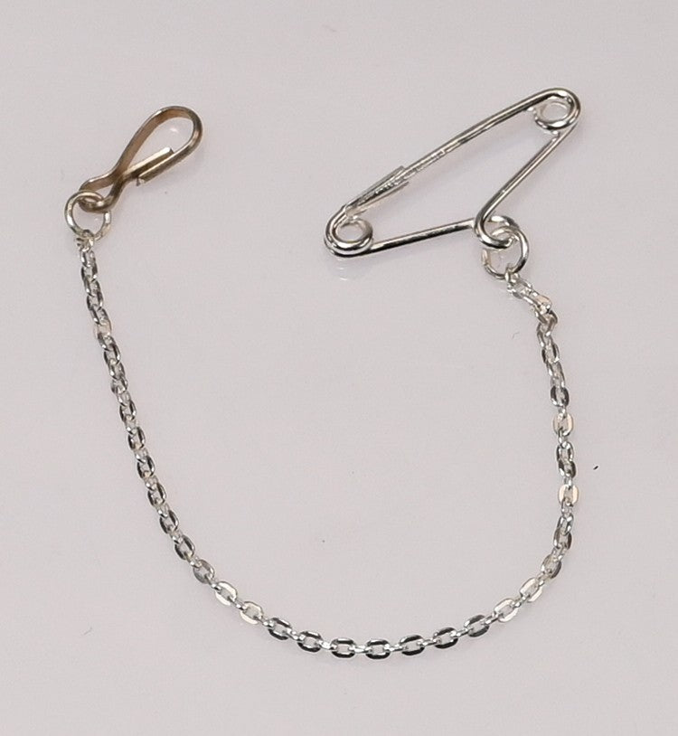Sterling Silver Brooch Safety Chain Guard 80mm Pin & Tension Clip Universal Fit