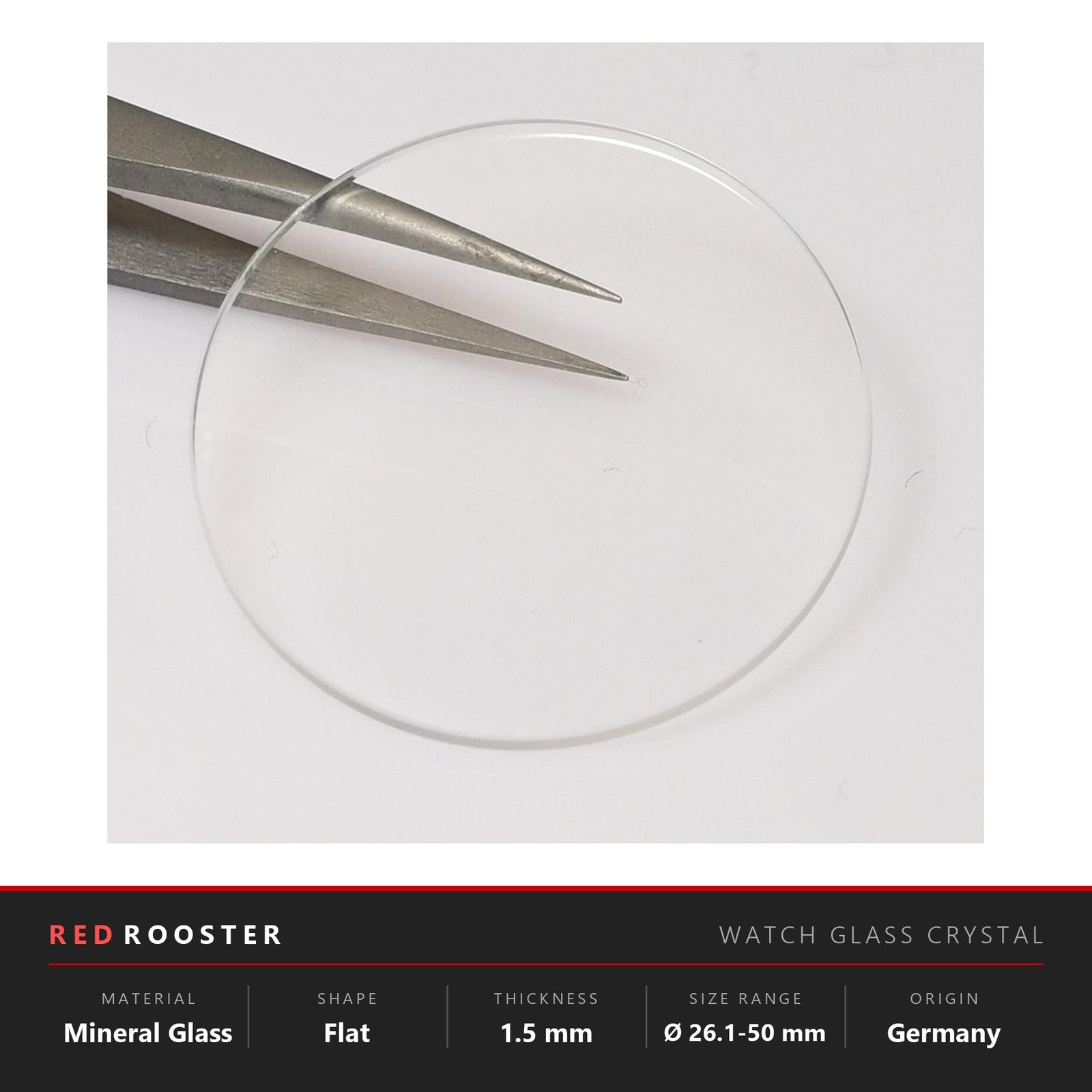 1.5mm Round Flat Mineral Glass Watch Crystal Replacement 26mm-50mm Select Size