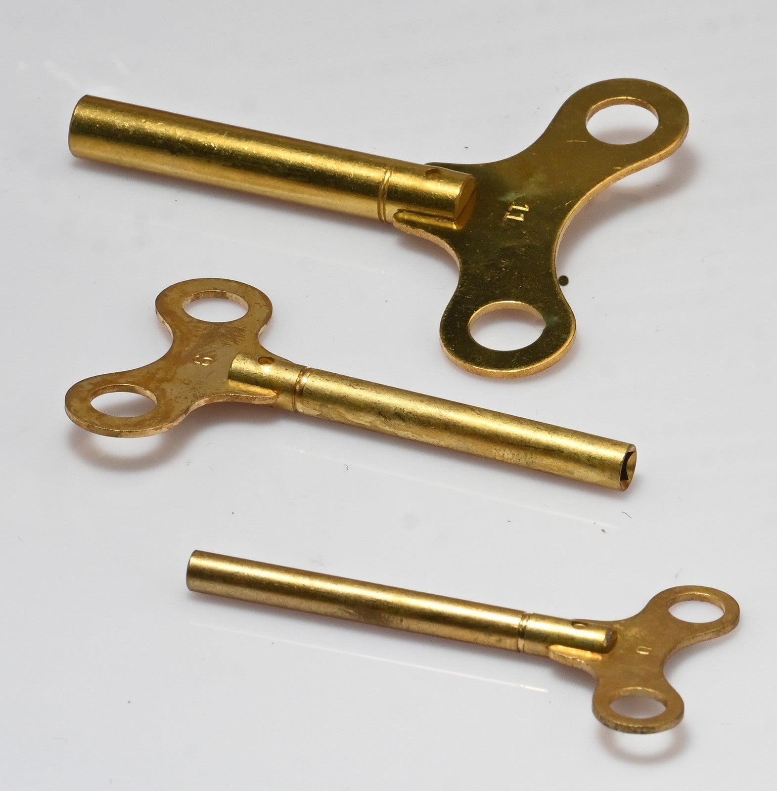 Long Shank Brass Clock Winding Crank Key - Longcase Grandfather - Size 00 to 12