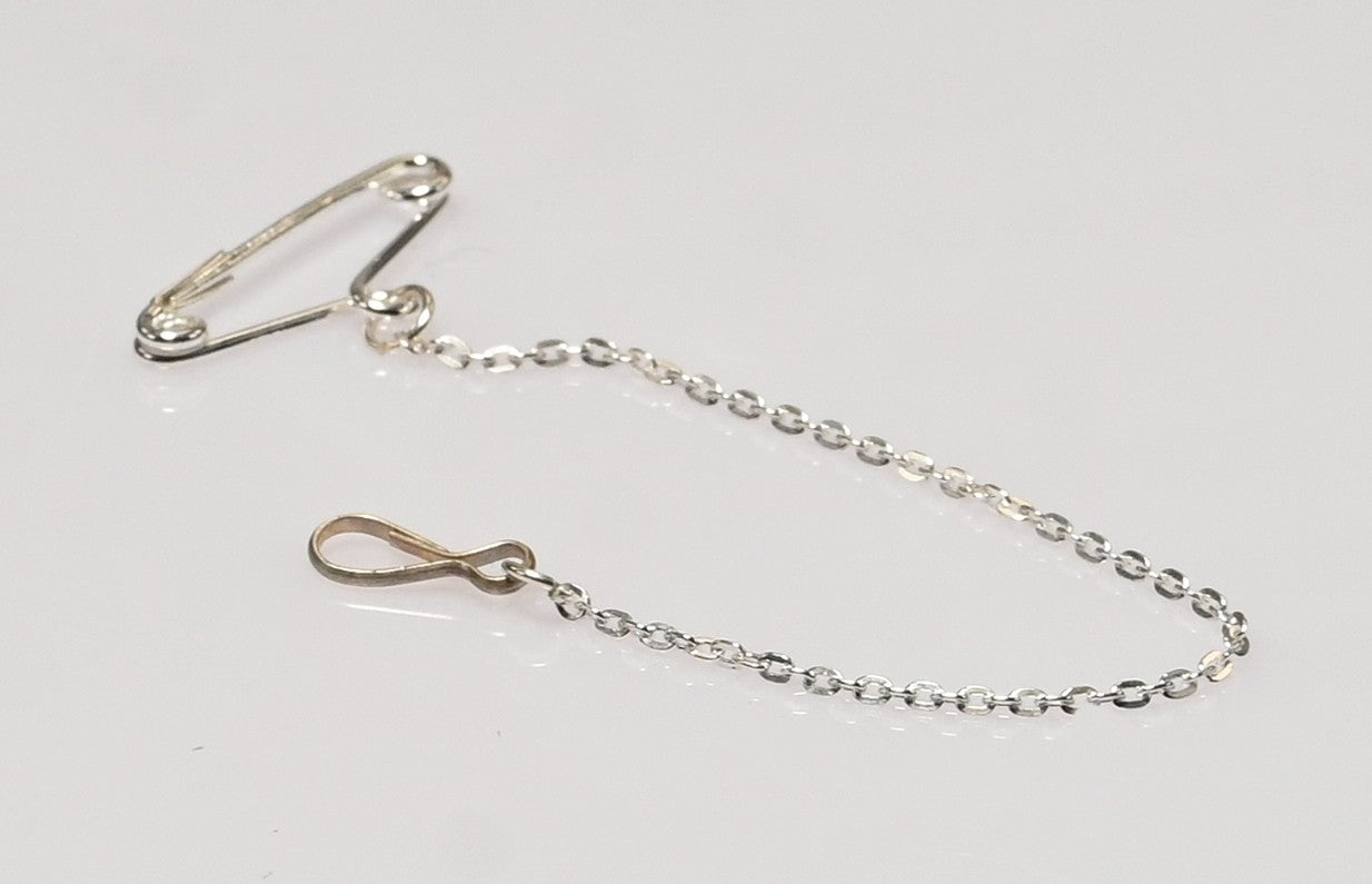 Sterling Silver Brooch Safety Chain Guard 80mm Pin & Tension Clip Universal Fit