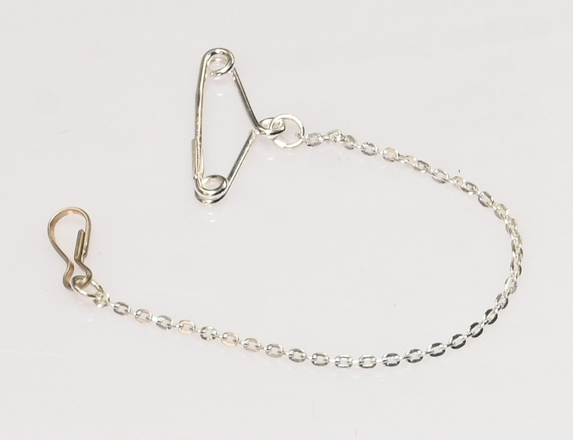 Sterling Silver Brooch Safety Chain Guard 80mm Pin & Tension Clip Universal Fit
