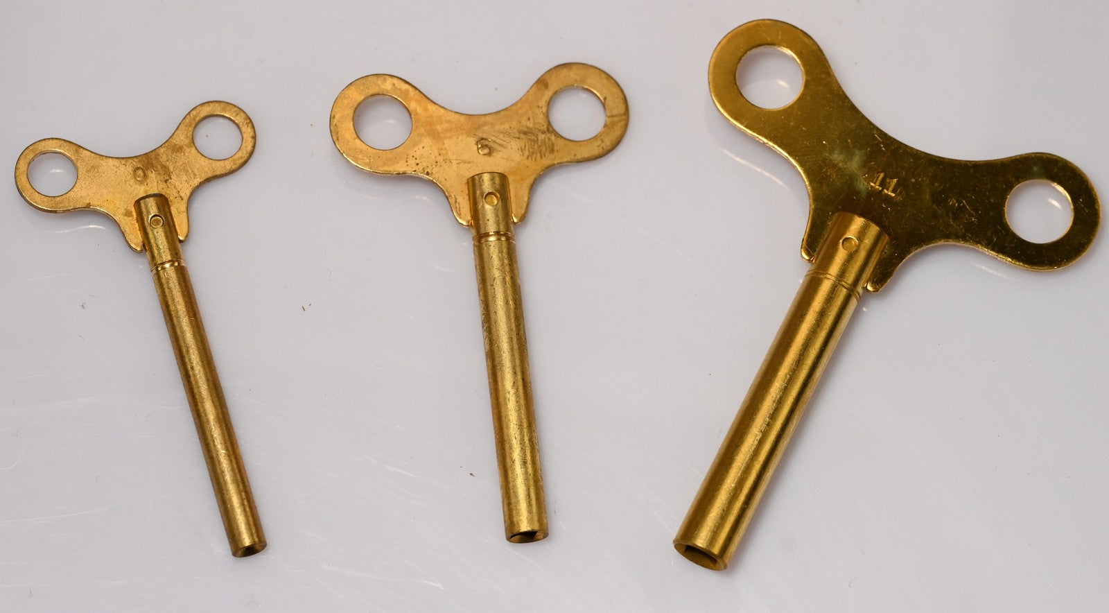 Long Shank Brass Clock Winding Crank Key - Longcase Grandfather - Size 00 to 12