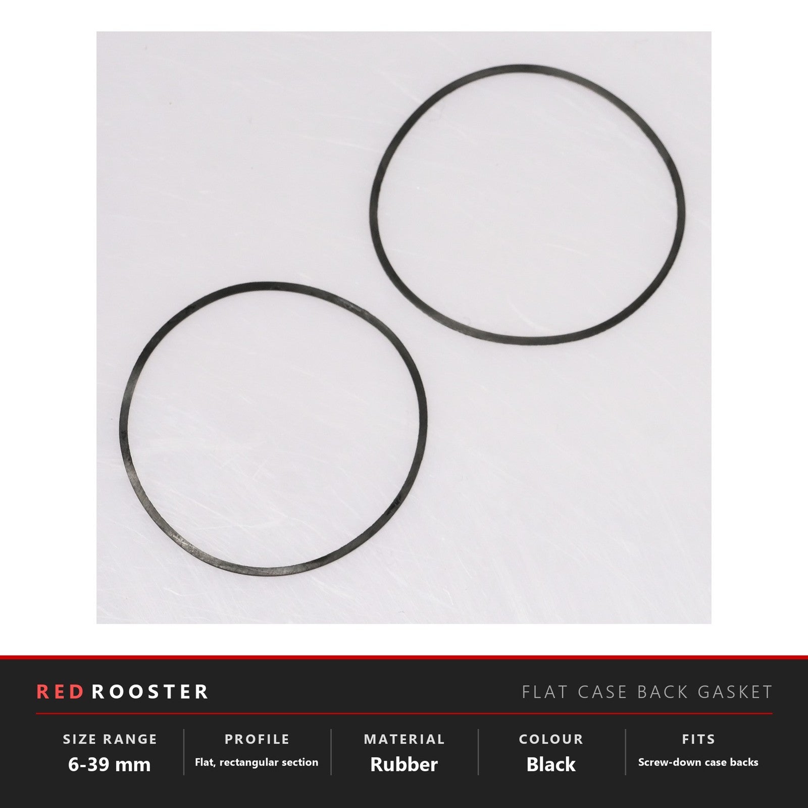 2x Flat Rubber Watch Gasket Ring Case Back Seal 6-39mm Screw Down Replacement