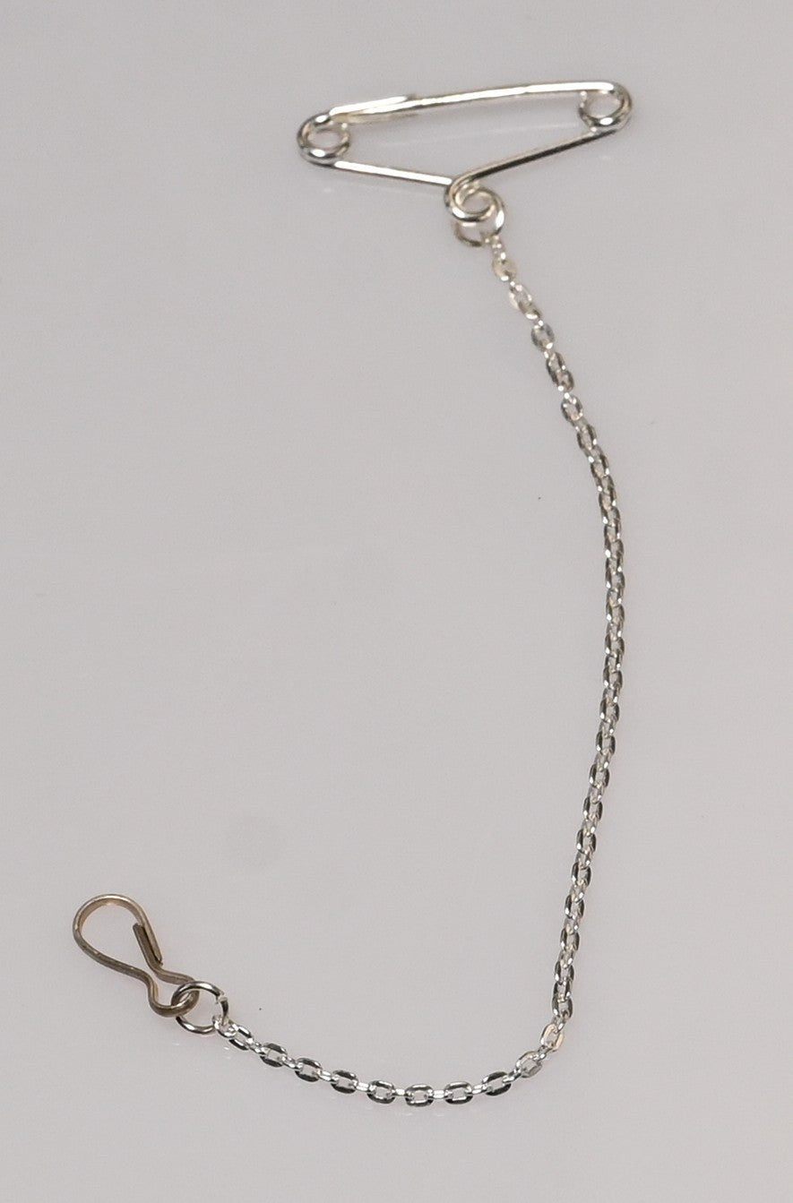 Sterling Silver Brooch Safety Chain Guard 80mm Pin & Tension Clip Universal Fit