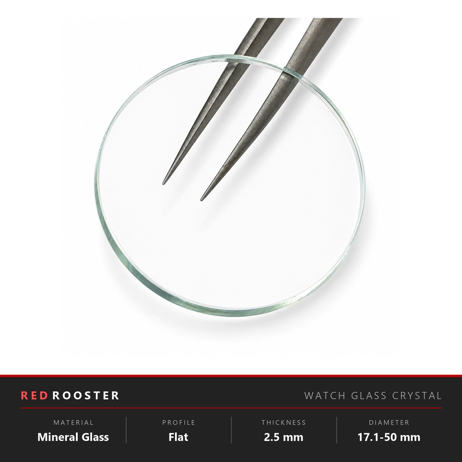 Flat Mineral Glass 2.5mm Thickness Watch Crystal Replacement 17.1-50mm Select