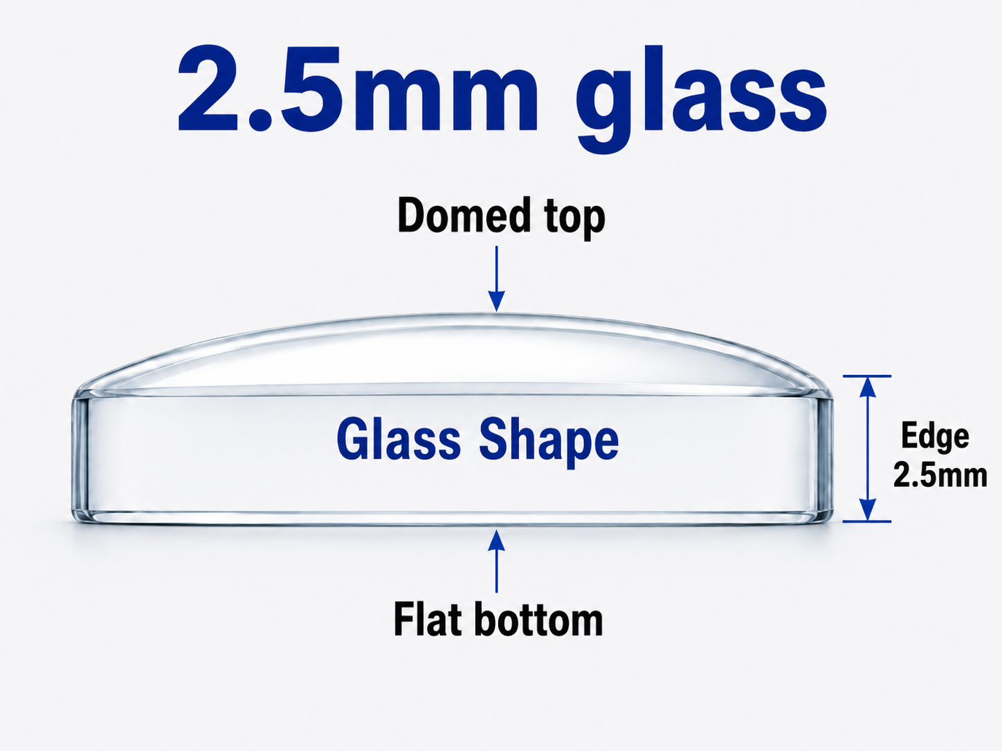 2.5mm Flat Bottom Domed Mineral Watch Crystal 23-50mm Repair Glass Replacement