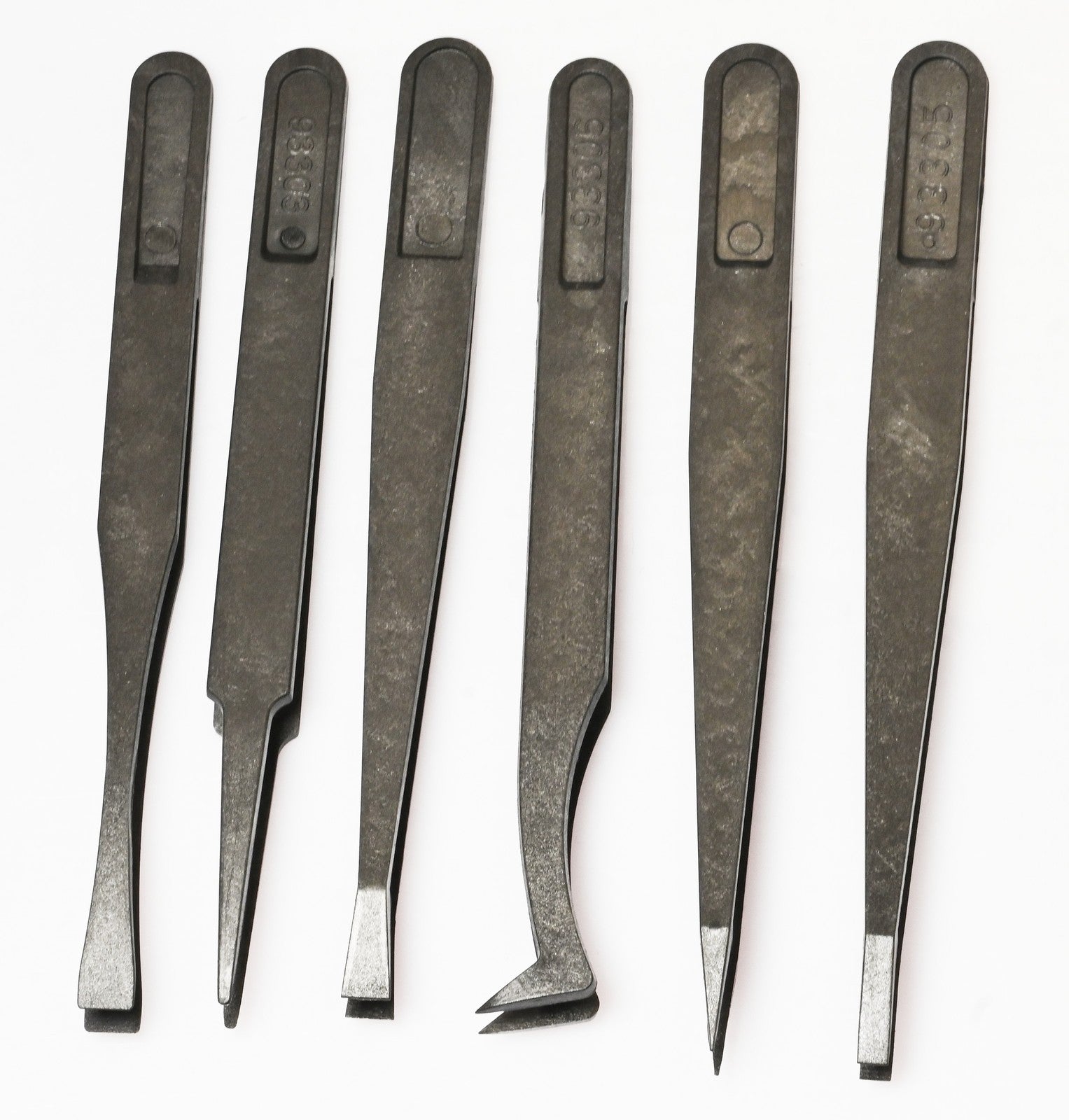 6x Carbon Fibre ESD Anti Static Tweezers Set Mixed Tips Watchmaker Electronics