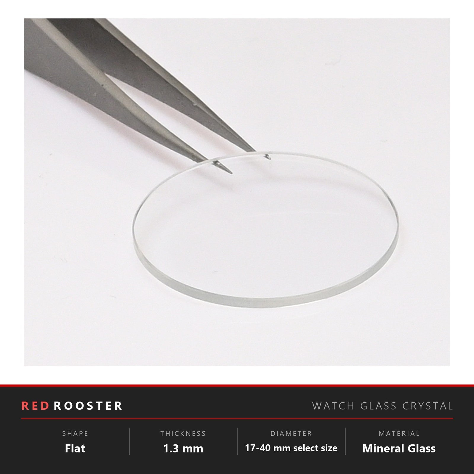 1.3mm Flat Mineral Watch Crystal Glass 17-40mm Diameter Replacement Select Size