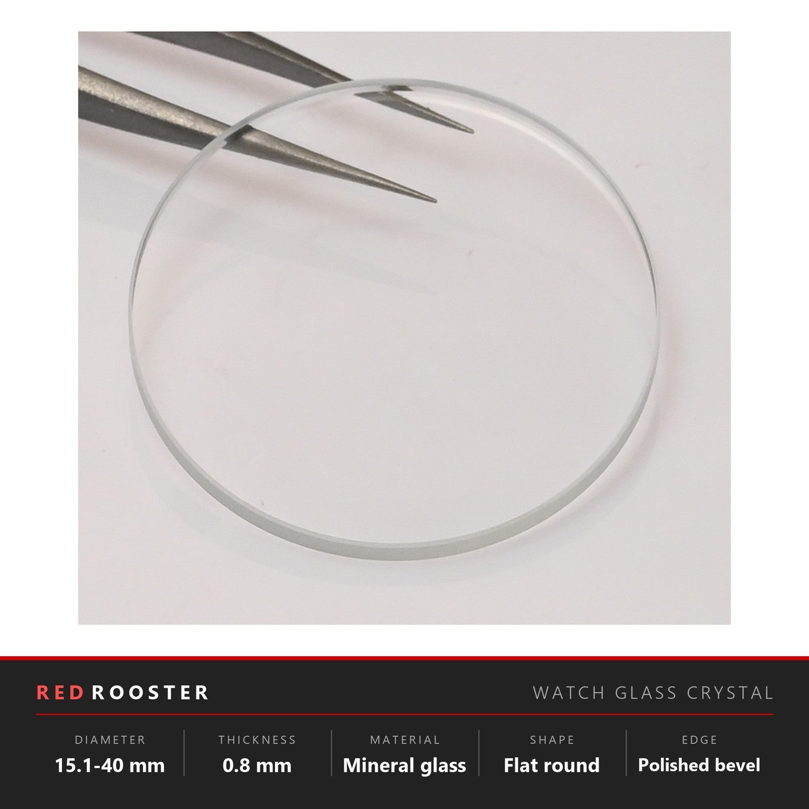 Flat Round Mineral Glass Watch Crystal 15.1-40mm 0.8mm Replacement Select Size