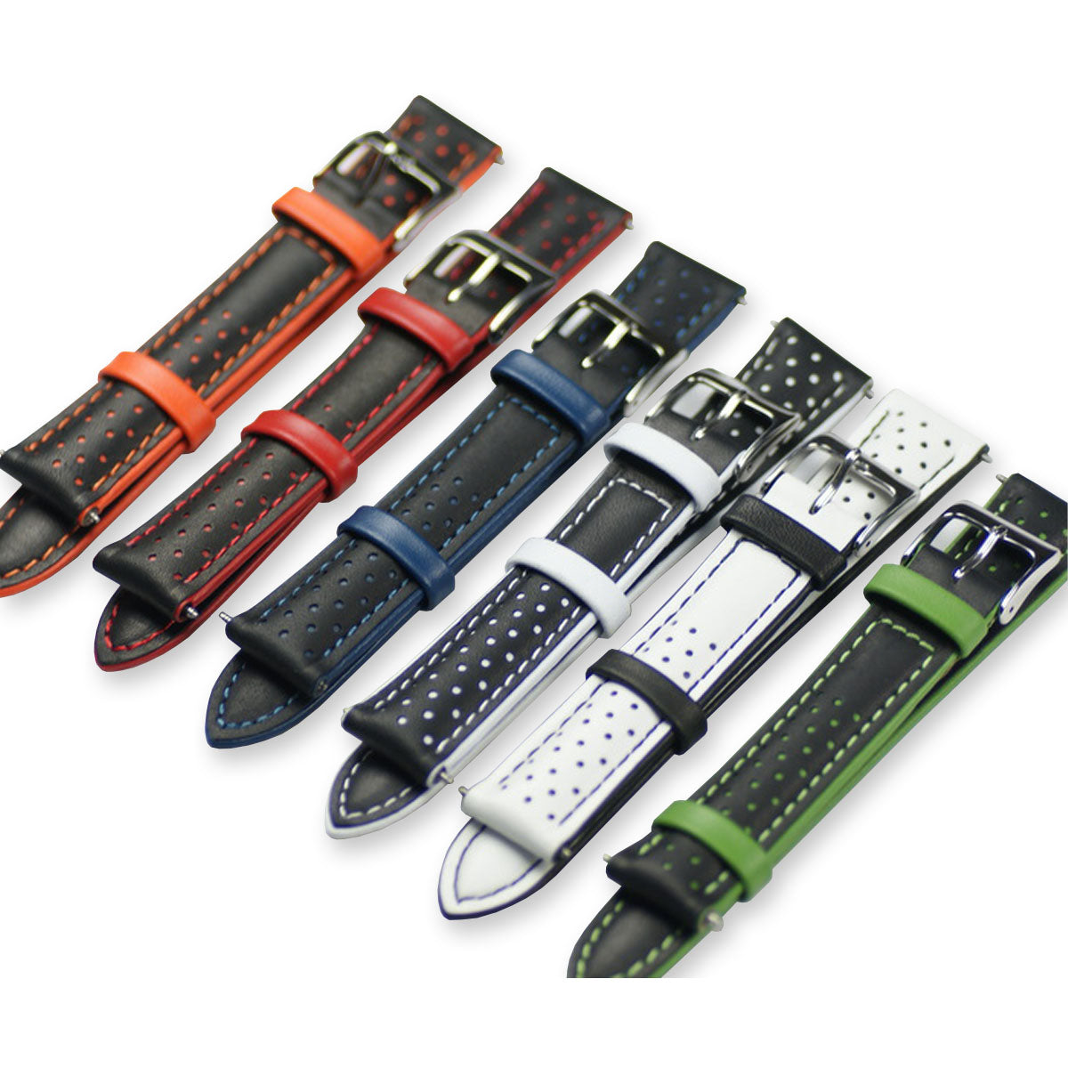 Racing contrast genuine leather perforated mens watch straps 18mm 20m 22mm strap