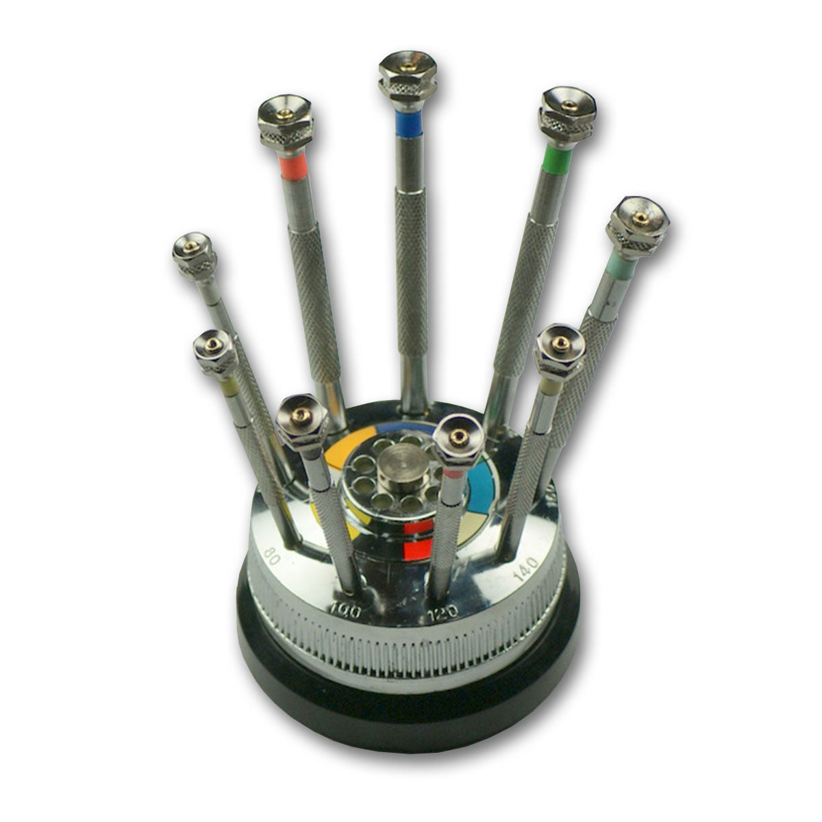 Watchmakers 9 screwdrivers set, french type with revolving base SPARE BLADES new