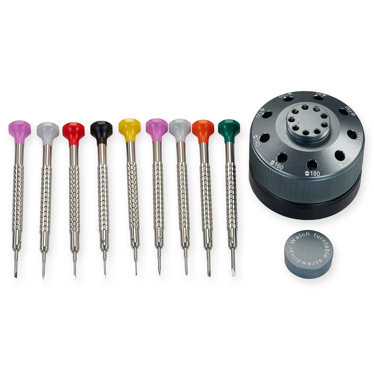 Watchmakers 9pcs Hardened Watch Screwdrivers + Stand Repairs Tool Slot 0.8mm 2mm