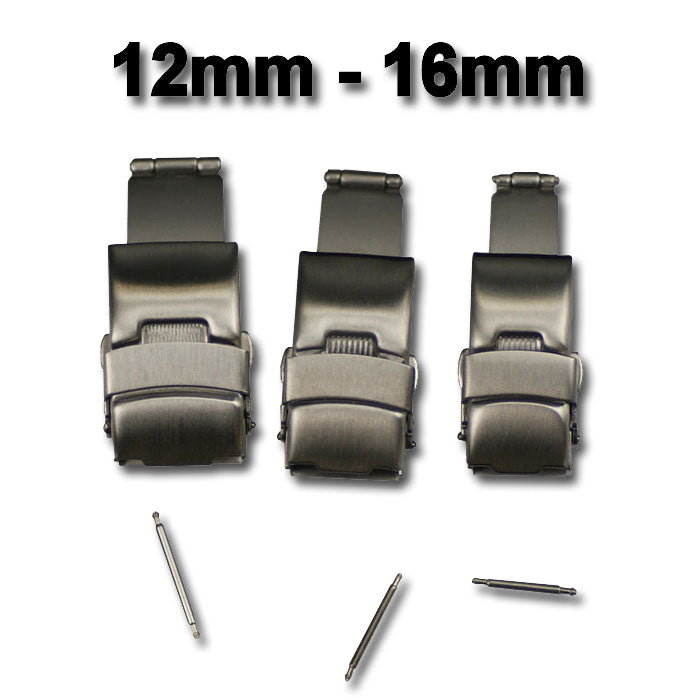 Sprung buckle safety button clasp  leather straps 12mm 14mm 16mm NEW deployment