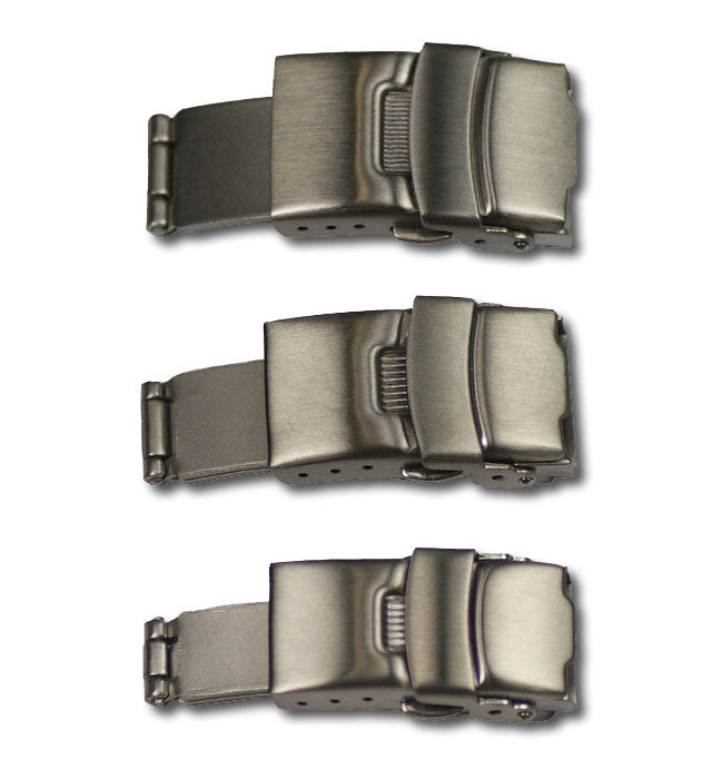 Sprung buckle safety button clasp  leather straps 12mm 14mm 16mm NEW deployment