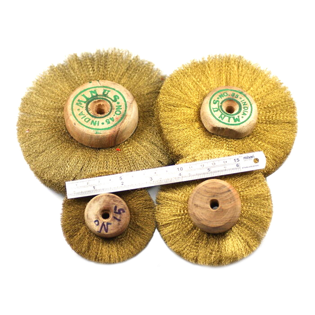 Brass wire wheel brush wooden hub 3" - 6" polishing grinding grinder jewellers