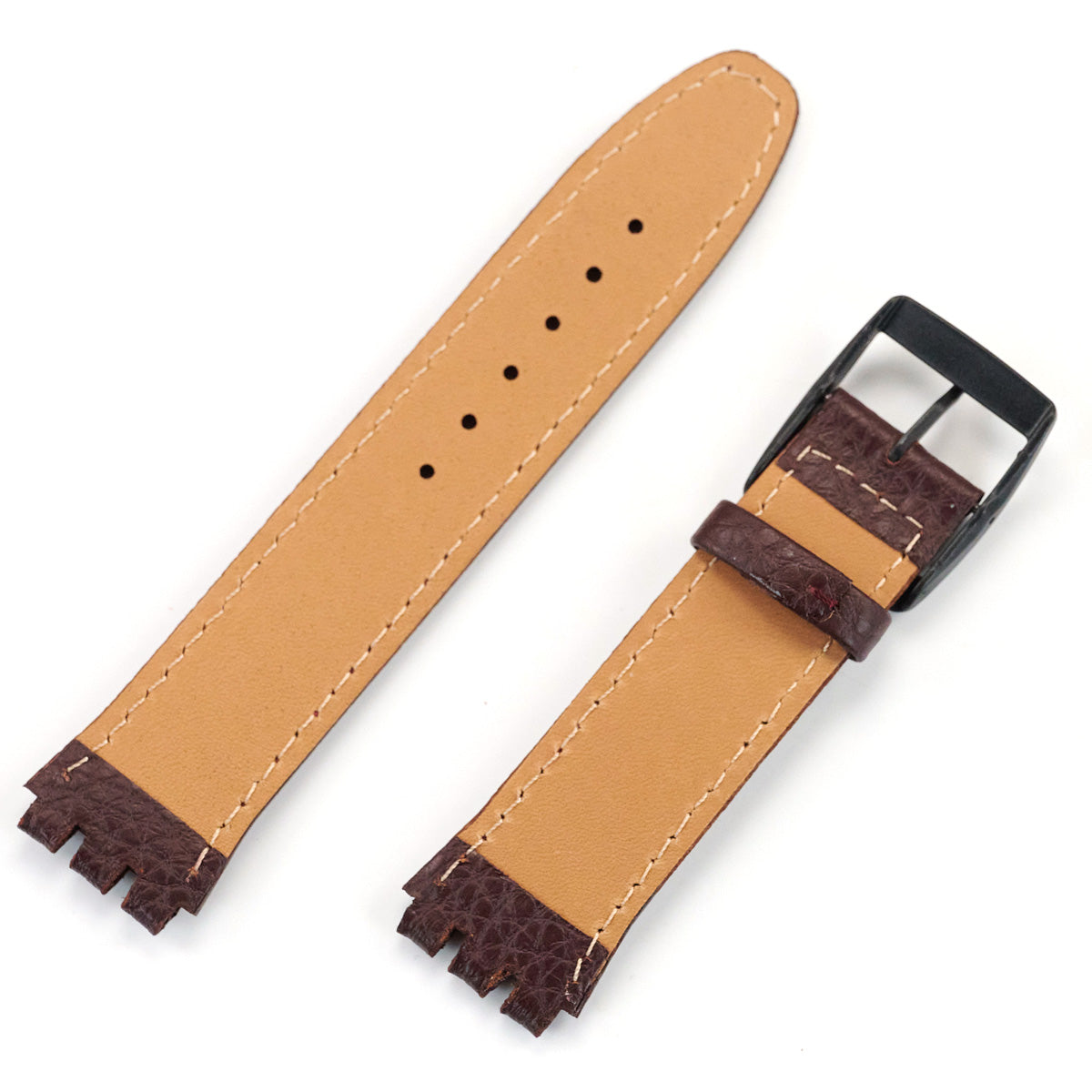 Premium BUFFALO Grain Leather For Swatch Watch Strap Black Buckle 19mm 17mm New