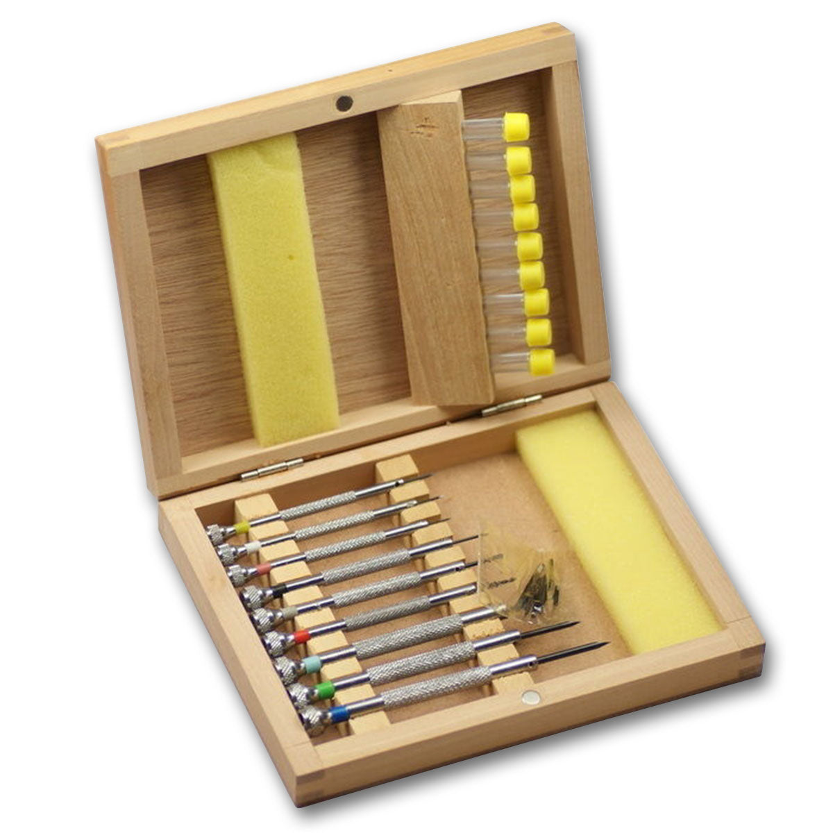 Watchmakers screwdrivers set PRO in wood case repairs tool spare blades watch