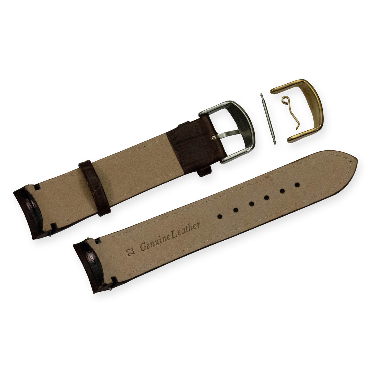 CURVED ENDS leather watch strap crocodile grain silver & gold buckle curve end