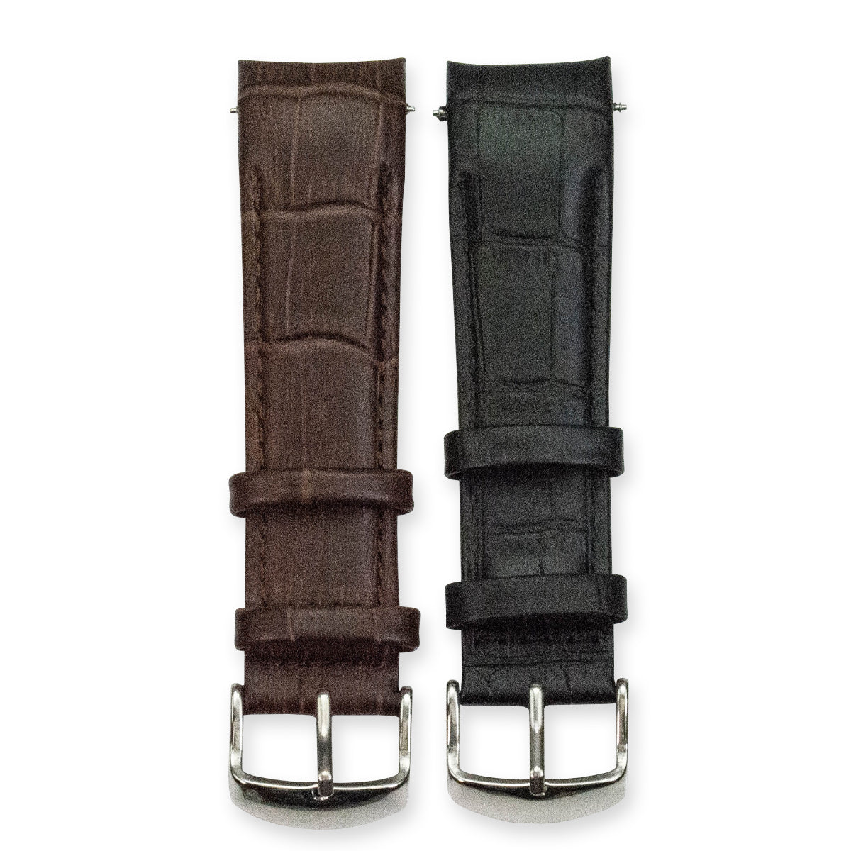 CURVED ENDS leather watch strap crocodile grain silver & gold buckle curve end