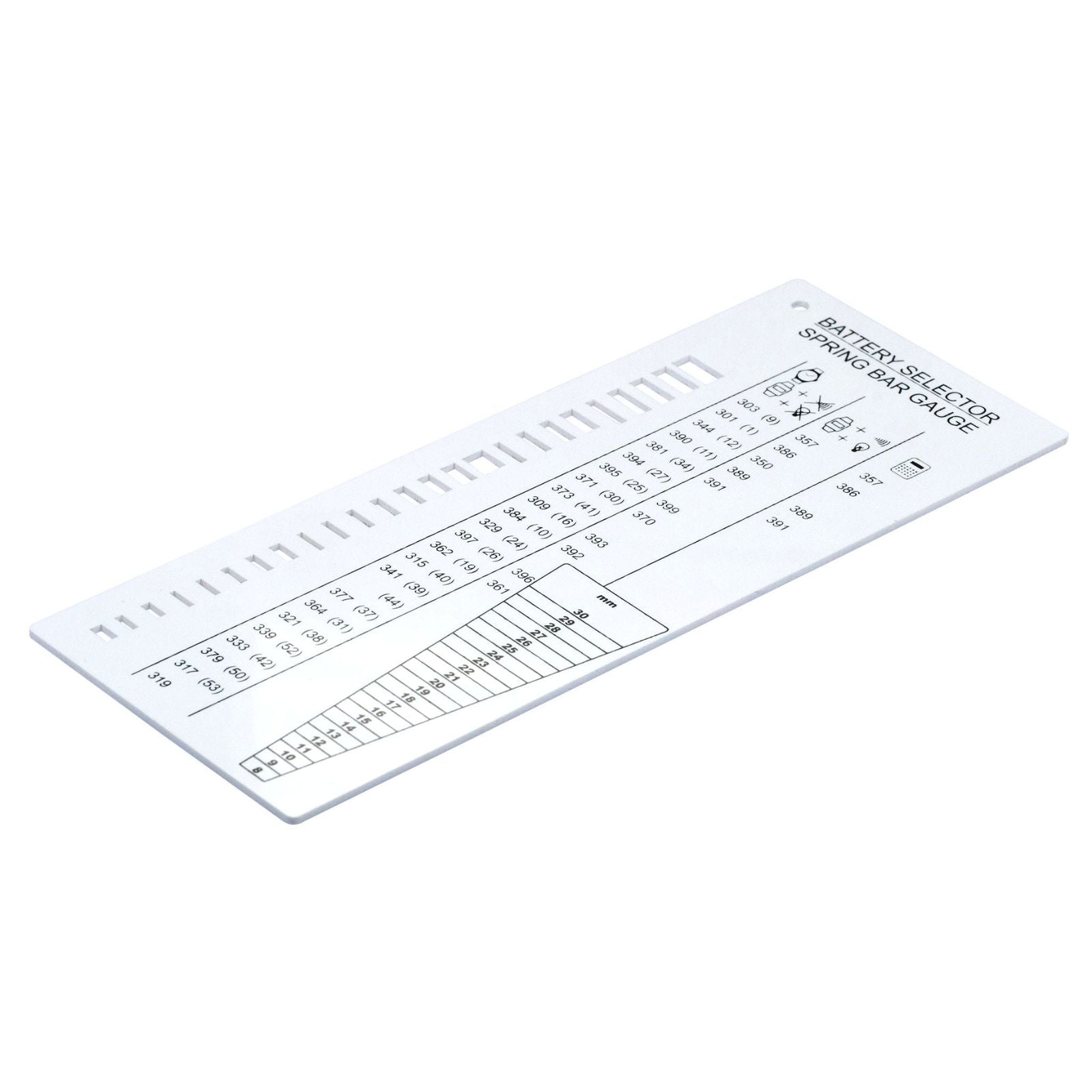 Battery size gauge chart & spring bar sizer guide selector watch repairs side