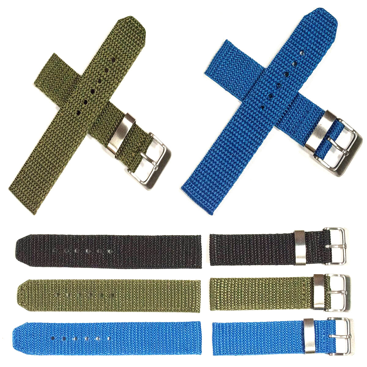 TOUGH CANVAS Army Military Mens Watch Strap 18mm 20mm 22m Black Blue Green Band
