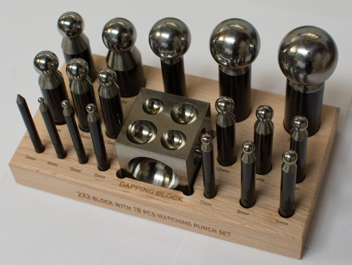 18x Doming Dapping Punch Set 3mm - 35mm Steel Block Shaping Tool Craft Jewellery