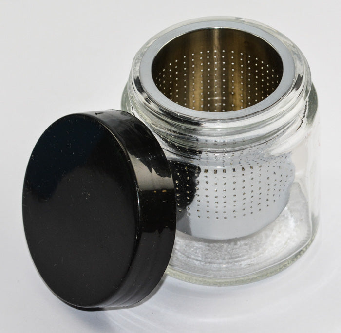 GLASS JAR WITH STEEL SIEVE FOR CLEANING WATCH PARTS OR GEMS WATCHMAKERS REPAIRS